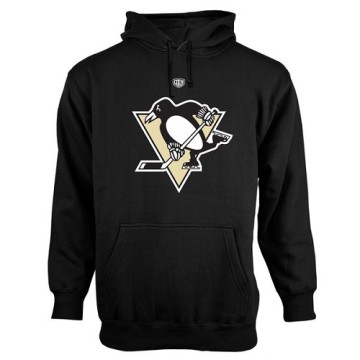 Men's Pittsburgh Penguins Old Time Hockey Big Logo with Crest Pullover Hoodie - - Black