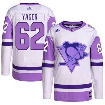 Authentic Adidas Men's Brayden Yager Pittsburgh Penguins Hockey Fights Cancer Primegreen Jersey - White/Purple