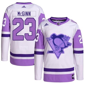 Authentic Adidas Men's Brock McGinn Pittsburgh Penguins Hockey Fights Cancer Primegreen Jersey - White/Purple