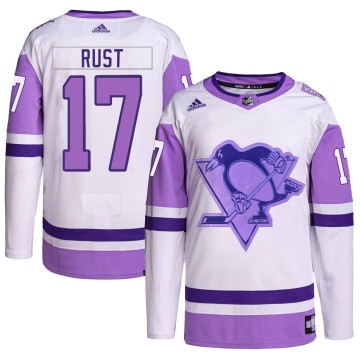 Authentic Adidas Men's Bryan Rust Pittsburgh Penguins Hockey Fights Cancer Primegreen Jersey - White/Purple