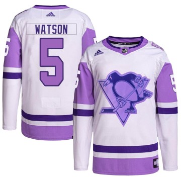 Authentic Adidas Men's Bryan Watson Pittsburgh Penguins Hockey Fights Cancer Primegreen Jersey - White/Purple