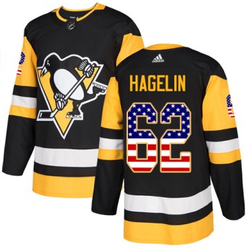 Authentic Adidas Men's Carl Hagelin Pittsburgh Penguins USA Flag Fashion Jersey - Black