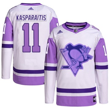Authentic Adidas Men's Darius Kasparaitis Pittsburgh Penguins Hockey Fights Cancer Primegreen Jersey - White/Purple