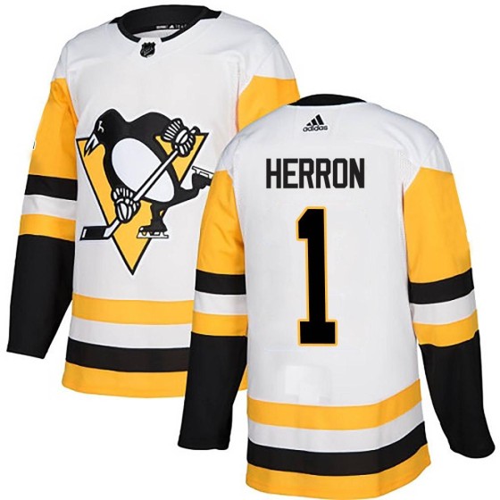 Authentic Adidas Men's Denis Herron Pittsburgh Penguins Away Jersey - White