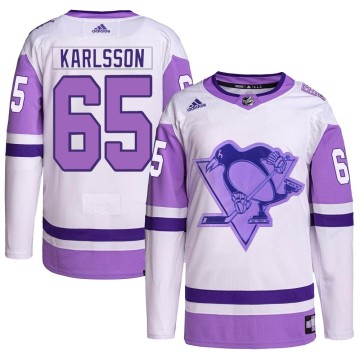 Authentic Adidas Men's Erik Karlsson Pittsburgh Penguins Hockey Fights Cancer Primegreen Jersey - White/Purple