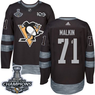 Authentic Adidas Men's Evgeni Malkin Pittsburgh Penguins 1917-2017 100th Anniversary 2017 Stanley Cup Champions Jersey - Black