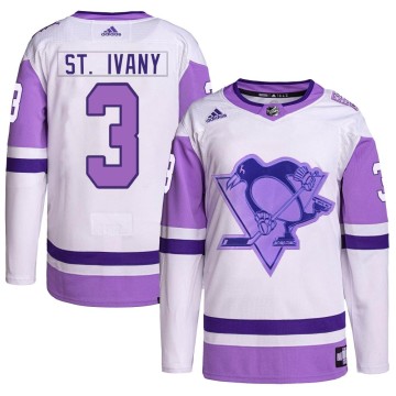 Authentic Adidas Men's Jack St. Ivany Pittsburgh Penguins Hockey Fights Cancer Primegreen Jersey - White/Purple