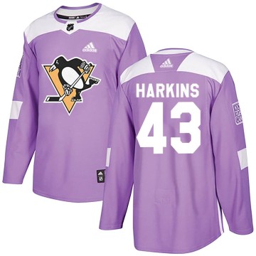 Authentic Adidas Men's Jansen Harkins Pittsburgh Penguins Fights Cancer Practice Jersey - Purple
