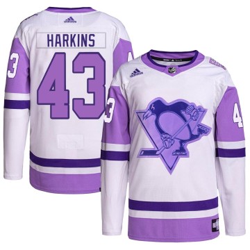 Authentic Adidas Men's Jansen Harkins Pittsburgh Penguins Hockey Fights Cancer Primegreen Jersey - White/Purple