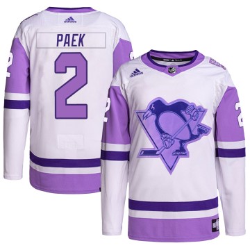 Authentic Adidas Men's Jim Paek Pittsburgh Penguins Hockey Fights Cancer Primegreen Jersey - White/Purple