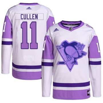 Authentic Adidas Men's John Cullen Pittsburgh Penguins Hockey Fights Cancer Primegreen Jersey - White/Purple