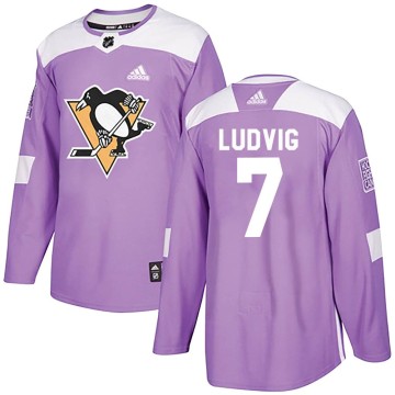 Authentic Adidas Men's John Ludvig Pittsburgh Penguins Fights Cancer Practice Jersey - Purple