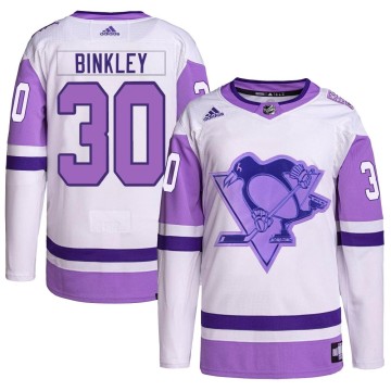 Authentic Adidas Men's Les Binkley Pittsburgh Penguins Hockey Fights Cancer Primegreen Jersey - White/Purple