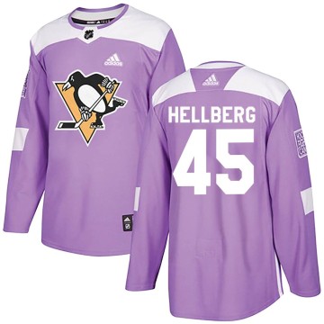 Authentic Adidas Men's Magnus Hellberg Pittsburgh Penguins Fights Cancer Practice Jersey - Purple