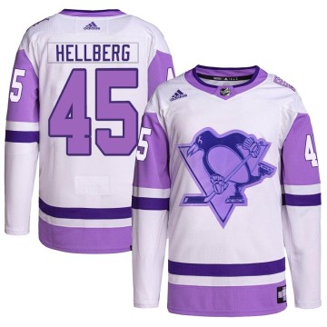 Authentic Adidas Men's Magnus Hellberg Pittsburgh Penguins Hockey Fights Cancer Primegreen Jersey - White/Purple