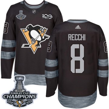 Authentic Adidas Men's Mark Recchi Pittsburgh Penguins 1917-2017 100th Anniversary 2017 Stanley Cup Champions Jersey - Black