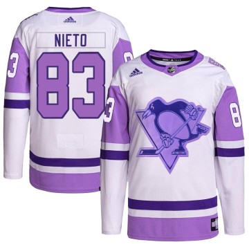 Authentic Adidas Men's Matt Nieto Pittsburgh Penguins Hockey Fights Cancer Primegreen Jersey - White/Purple