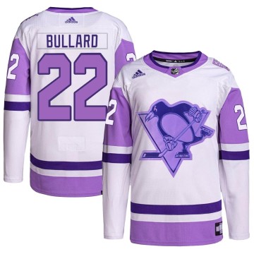 Authentic Adidas Men's Mike Bullard Pittsburgh Penguins Hockey Fights Cancer Primegreen Jersey - White/Purple