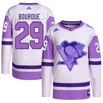 Authentic Adidas Men's Phil Bourque Pittsburgh Penguins Hockey Fights Cancer Primegreen Jersey - White/Purple