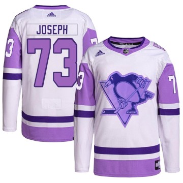 Authentic Adidas Men's Pierre-Olivier Joseph Pittsburgh Penguins Hockey Fights Cancer Primegreen Jersey - White/Purple
