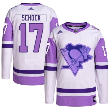 Authentic Adidas Men's Ron Schock Pittsburgh Penguins Hockey Fights Cancer Primegreen Jersey - White/Purple