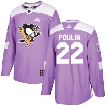 Authentic Adidas Men's Sam Poulin Pittsburgh Penguins Fights Cancer Practice Jersey - Purple