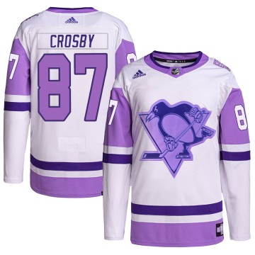 Authentic Adidas Men's Sidney Crosby Pittsburgh Penguins Hockey Fights Cancer Primegreen Jersey - White/Purple