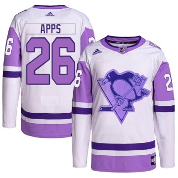 Authentic Adidas Men's Syl Apps Pittsburgh Penguins Hockey Fights Cancer Primegreen Jersey - White/Purple