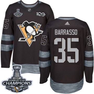 Authentic Adidas Men's Tom Barrasso Pittsburgh Penguins 1917-2017 100th Anniversary 2017 Stanley Cup Champions Jersey - Black