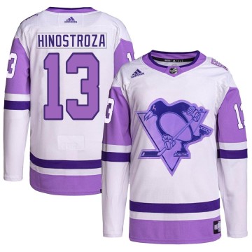 Authentic Adidas Men's Vinnie Hinostroza Pittsburgh Penguins Hockey Fights Cancer Primegreen Jersey - White/Purple