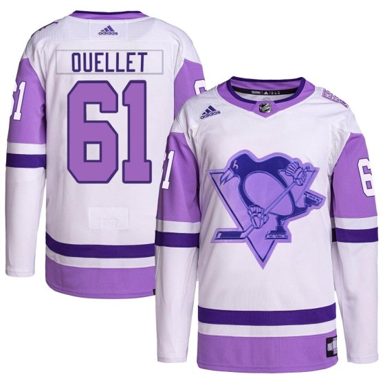 Authentic Adidas Men's Xavier Ouellet Pittsburgh Penguins Hockey Fights Cancer Primegreen Jersey - White/Purple