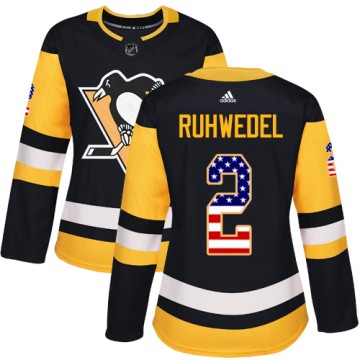 Authentic Adidas Women's Chad Ruhwedel Pittsburgh Penguins USA Flag Fashion Jersey - Black