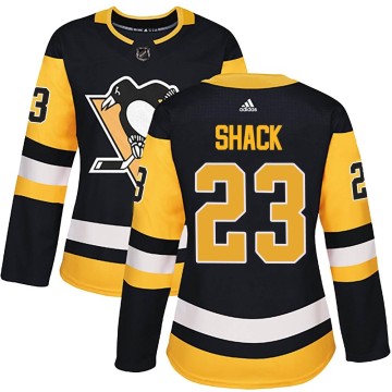 Authentic Adidas Women's Eddie Shack Pittsburgh Penguins Home Jersey - Black