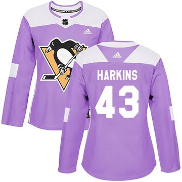 Authentic Adidas Women's Jansen Harkins Pittsburgh Penguins Fights Cancer Practice Jersey - Purple