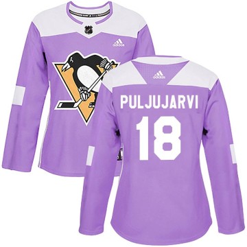 Authentic Adidas Women's Jesse Puljujarvi Pittsburgh Penguins Fights Cancer Practice Jersey - Purple