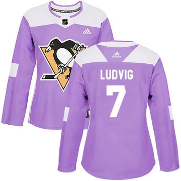 Authentic Adidas Women's John Ludvig Pittsburgh Penguins Fights Cancer Practice Jersey - Purple