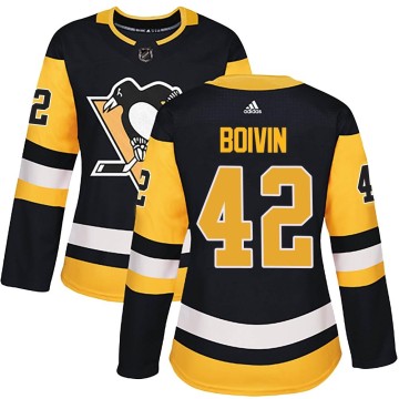 Authentic Adidas Women's Leo Boivin Pittsburgh Penguins Home Jersey - Black