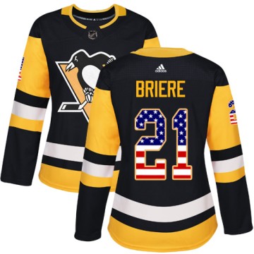 Authentic Adidas Women's Michel Briere Pittsburgh Penguins USA Flag Fashion Jersey - Black