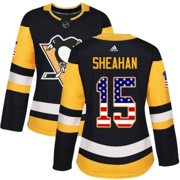 Authentic Adidas Women's Riley Sheahan Pittsburgh Penguins USA Flag Fashion Jersey - Black