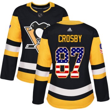 Authentic Adidas Women's Sidney Crosby Pittsburgh Penguins USA Flag Fashion Jersey - Black