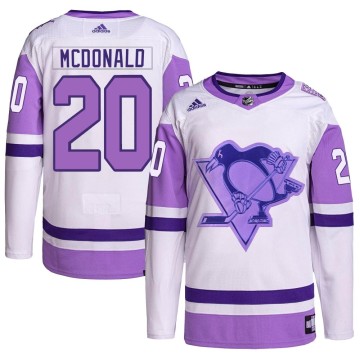 Authentic Adidas Youth Ab Mcdonald Pittsburgh Penguins Hockey Fights Cancer Primegreen Jersey - White/Purple