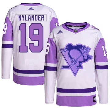 Authentic Adidas Youth Alex Nylander Pittsburgh Penguins Hockey Fights Cancer Primegreen Jersey - White/Purple