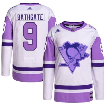 Authentic Adidas Youth Andy Bathgate Pittsburgh Penguins Hockey Fights Cancer Primegreen Jersey - White/Purple