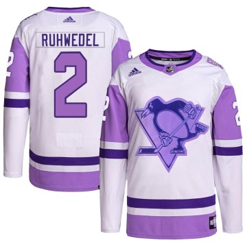 Authentic Adidas Youth Chad Ruhwedel Pittsburgh Penguins Hockey Fights Cancer Primegreen Jersey - White/Purple