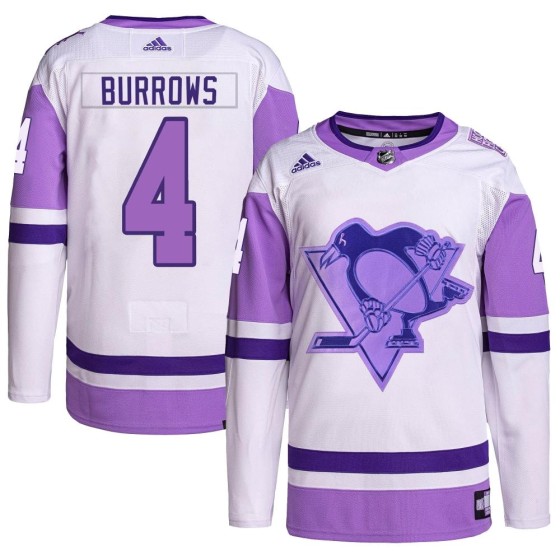 Authentic Adidas Youth Dave Burrows Pittsburgh Penguins Hockey Fights Cancer Primegreen Jersey - White/Purple