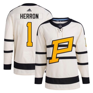 Authentic Adidas Youth Denis Herron Pittsburgh Penguins 2023 Winter Classic Jersey - Cream