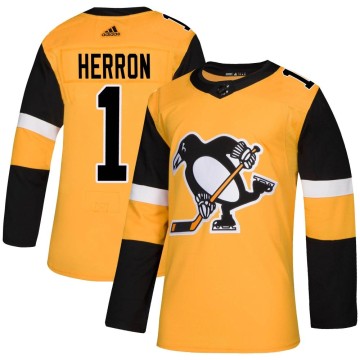 Authentic Adidas Youth Denis Herron Pittsburgh Penguins Alternate Jersey - Gold