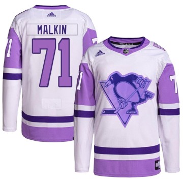 Authentic Adidas Youth Evgeni Malkin Pittsburgh Penguins Hockey Fights Cancer Primegreen Jersey - White/Purple