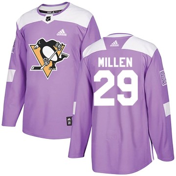 Authentic Adidas Youth Greg Millen Pittsburgh Penguins Fights Cancer Practice Jersey - Purple
