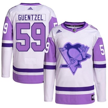 Authentic Adidas Youth Jake Guentzel Pittsburgh Penguins Hockey Fights Cancer Primegreen Jersey - White/Purple